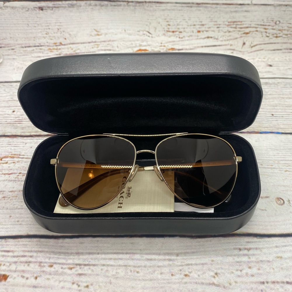 Ryan Jeweled Pilot Shiny Light Gold Coach Sunglasses